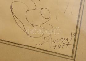 Józsa János (1936-): Falstaff illusztráció. Toll, papír, jelzett, üvegezett keretben, 25×17 cm