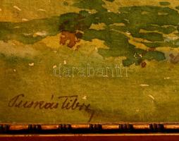 Puskás Tibor (?-?): Falurészlet. Akvarell, papír, jelzett, üvegezett sérült keretben, 18×21 cm