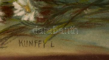 Kunffy jelzéssel: Virágcsendélet. Pasztell, papaír, üvegezett keretben,  64×46 cm