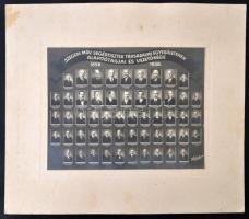 1938 Szegedi MÁV segédtisztek társadalmi egyesületének alapítótagjai és vezetősége, kistabló 54 nevesített portréval, Szabadosné műterméből, 17x23 cm, karton 30x36 cm