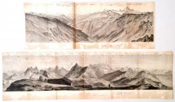 cca 1860 Alpesi panorámaképek 9 db acélmetszet / cca 1860 Alps panorama etching 9 etchings 60x12 cm