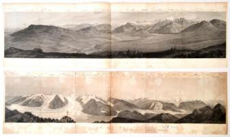 cca 1860 Alpesi panorámaképek 9 db acélmetszet / cca 1860 Alps panorama etching 9 etchings 60x12 cm