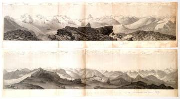 cca 1860 Alpesi panorámaképek 9 db acélmetszet / cca 1860 Alps panorama etching 9 etchings 60x12 cm
