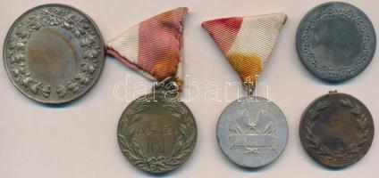 ~1930-1950. 5db vegyes fém sportérem két szalaggal, közte lövészet, váltófutás T:2,2-
