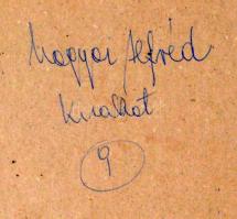 cca 1972 Magyar Alfréd: Kirakat, feliratozott vintage fotóművészeti alkotás, kasírozva, 38x27 cm