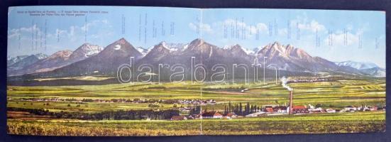 Poprád, Poprad; A Magas-Tátra látképe, 45x14 cm panorámalap, kiadja Földes Samu / general view, mountains, 45x14 cm panoramacard (EB)