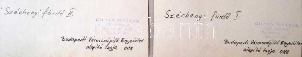 cca 1980 Budapest, Széchenyi fürdő I-II., Giltán Tivadar 2 db pecséttel jelzett, feliratozott vintag...