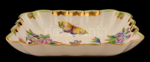 Herendi Viktória mintás tálka, kézzel festett, jelzett, hibátlan, 18×14 cm