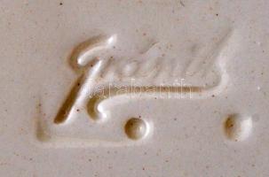 Gránit porcelán elefánt, kézzel festett, jelzett, hibátlan, 15x14 cm