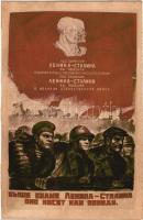 &#039;Above the banner of Lenin-Stalin brings us victory&#039; WWII Soviet communist propaganda postcard (EK)