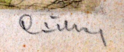 Csillag József (1894-1977): Tehenek, színezett rézkarc, papír kartonra ragasztva, 14x17cm