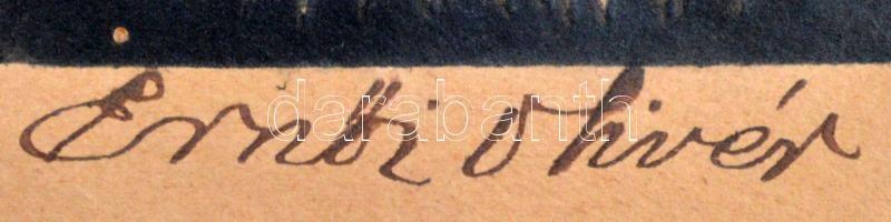 Ernői jelzéssel: Pozsonyi panoráma, linómetszet, papír, 15x21cm