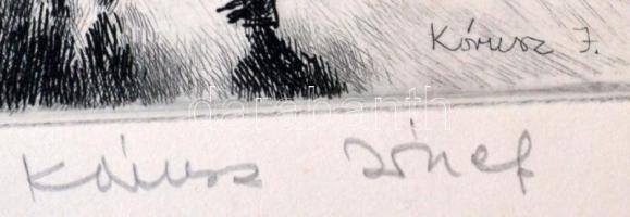 Kórusz József (1927-2010): Alkonyat a Dunán, rézkarc, 21/100, papír, jelzett, 19x26cm