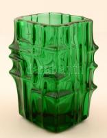 Bohemian Glass üveg váza, préselt, anyagában színezett, matricával jelzett, kopott, 14x9 cm