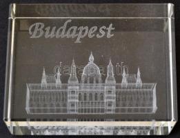 Budapest Parlament 3d lézer gravírozott üveg, asztali nehezék, eredeti dobozában, hibátlan, 5x8x5cm