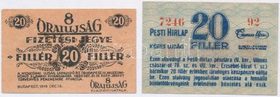 Budapest 1919. 20f &quot;8 Órai Újság&quot; + ~1920. 20f &quot;Pesti Hírlap&quot; T:III