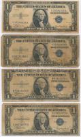 Amerikai Egyesült Államok 1935. 1$ kék pecséttel "Silver Certificate" (4x) T:III,III- fo. USA 1935. 1 Dollar with blue seal "Silver Certificate" (4x) C:F,VG spotted