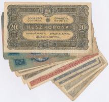 12db-os vegyes magyar korona bankjegy tétel, közte felülbélyegzettek T:III,III-