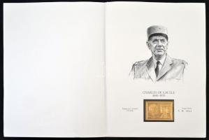 DN Charles de Gaulle 23K aranyfólia nyomat, sorszámozott lapon, de Gaulle portréjával