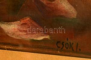 Csók jelzéssel: Virágcsendélet. Olaj, vászon-karton,  üvegezett keretben, 27×20 cm