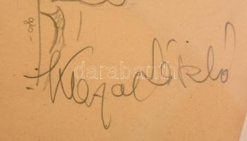 Kazal László (1911-1983) aláírása Szegő Gizi (1902-1985) által készített grafikán, üveg keretben, 18...