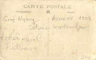 1908 Athén, Gróf Nyáry István egy Fiát automobilban / Fiat automobile in Athens, photo (EK)