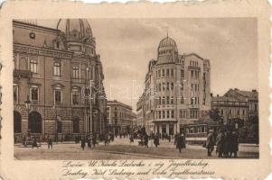 Lviv, Lwów, Lemberg; Ul. Karola Ludwika i róg Jagiellonskieg / streets, tram (small tear)