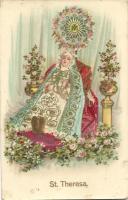 St. Theresa, religious art postcard, golden decoration, G.G.K. No. 317. Emb. litho (EK)