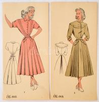 1949 Női divat, jelzés nélküli színes nyomtatott divatrajzok papírtokban, 24 db (15 cm × 33 cm) / Agnes modéles originaux Robes, fashion illustrations