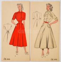 1949 Női divat, jelzés nélküli színes nyomtatott divatrajzok papírtokban, 24 db (15 cm × 33 cm) / Ag...