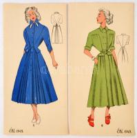 1949 Női divat, jelzés nélküli színes nyomtatott divatrajzok papírtokban, 24 db (15 cm × 33 cm) / Ag...