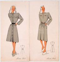 1948 Női divat, jelzés nélküli színes nyomtatott divatrajzok papírtokban, két féle 13 + 23 db / Atelier Réve présente pour la Saison Hiver, fashion illustrations