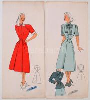 1948 Női divat, jelzés nélküli színes nyomtatott divatrajzok papírtokban, két féle 13 + 23 db / Atel...