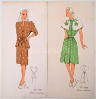 1947 Női divat, jelzés nélküli színes nyomtatott divatrajzok, 19 db (14 cm × 30 cm) / fashion illustrations