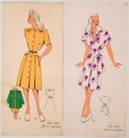 1947 Női divat, jelzés nélküli színes nyomtatott divatrajzok, 19 db (14 cm × 30 cm) / fashion illust...