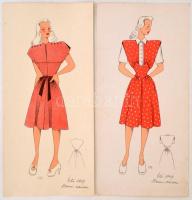 1947 Női divat, jelzés nélküli színes nyomtatott divatrajzok, 19 db (14 cm × 30 cm) / fashion illust...