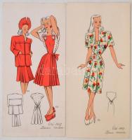 1947 Női divat, jelzés nélküli színes nyomtatott divatrajzok papírtokban, 27 db (14 cm × 30 cm) / Ed...