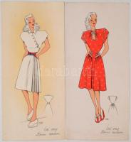 1947 Női divat, jelzés nélküli színes nyomtatott divatrajzok papírtokban, 27 db (14 cm × 30 cm) / Ed...