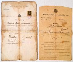 1897-1921 Vegyes gépész okmány hagyaték (jegyzőkönyvi kivonatok, bizonyítványok, iparigazolvány, sza...