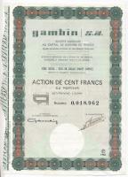 Franciaország 1966. Gambin s.a. részvénye 100Fr-ról, szelvényekkel, vízjeles papíron T:II,II- France 1966. Gambin s.a. share of 100 Francs, shares, on watermarked paper C:XF,VF