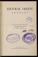 Henrik Ibsen: Henrik Ibsen levelei. Documenta Humana. Fordította: G. Beke Margit. Budapest, é.n., Fővárosi Könyvkiadó Rt., 239 p. 100 példányban kiadott, 22. számozott példány. Átkötött félműbőr kötés. Volt könyvtári, intézményi bélyegzővel. A borító alsó szélei némileg kopottak.