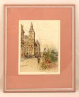 Franz Xavier Wolf (1896-1990): Utca részlet. Színes rézkarc, papír, jelzett, üvegezett keretben, 31×...