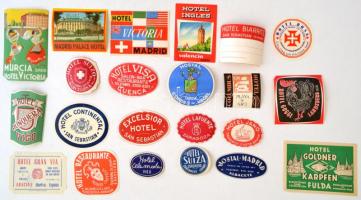 20 db spanyol és 23 db német (Hotel Continental, Hotel Suizo, Hotel Visa, Hotel Ingles, stb.) bőröndcímke / vintage Spanish and German luggage labels