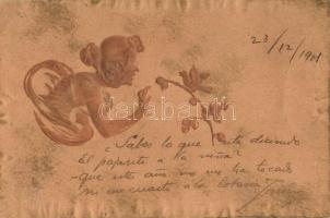 Unsigned Raphael Kirchner embossed Art Nouveau art postcard, M. Munk, Vienne (r)