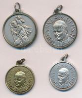 4db klf  II. János Pál és Szent Kristóf fém medál T:2 4pcs of diff John Paul II and St. Christopher metal medals C:XF