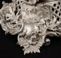 cca 1900 Neorokokó ezüst (Ag.) kandeláber (9 db gyertyacsészével) , jelzett, mesterjeggyel (MG) talp...