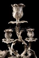 cca 1900 Neorokokó ezüst (Ag.) kandeláber (9 db gyertyacsészével) , jelzett, mesterjeggyel (MG) talp...