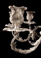 cca 1900 Neorokokó ezüst (Ag.) kandeláber (9 db gyertyacsészével) , jelzett, mesterjeggyel (MG) talp...