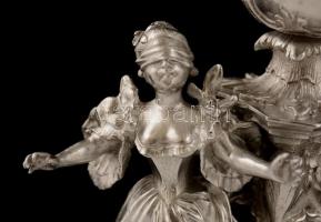 cca 1900 Neorokokó ezüst (Ag.) kandeláber (9 db gyertyacsészével) , jelzett, mesterjeggyel (MG) talp...