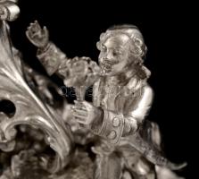 cca 1900 Neorokokó ezüst (Ag.) kandeláber (9 db gyertyacsészével) , jelzett, mesterjeggyel (MG) talp...